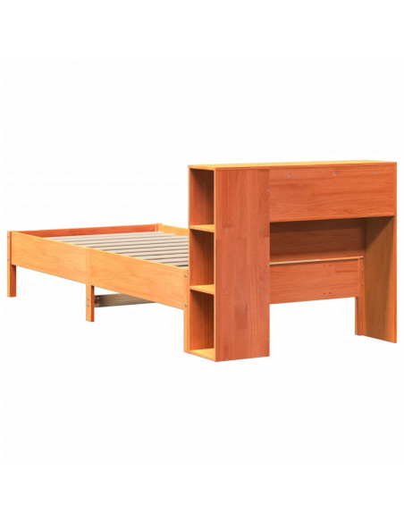 Letto Libreria senza Materasso Marrone Cera 90x200 cm in Pino