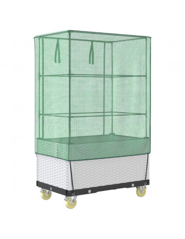 Letto Rialzato con Copertura e Ruote Effetto Rattan 80x50x182cm