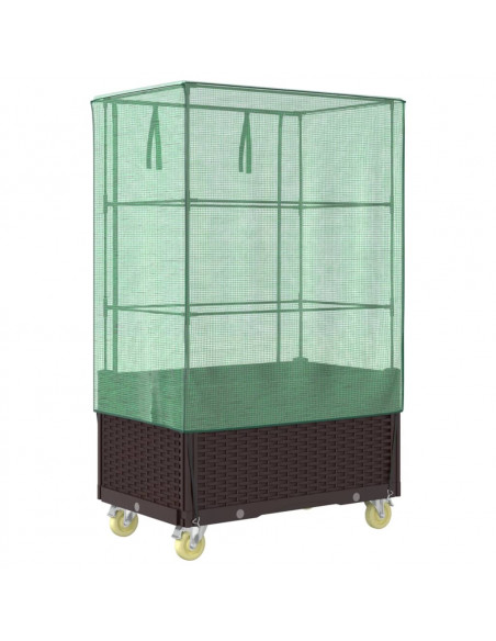 Letto Rialzato con Copertura e Ruote Effetto Rattan 80x50x182cm