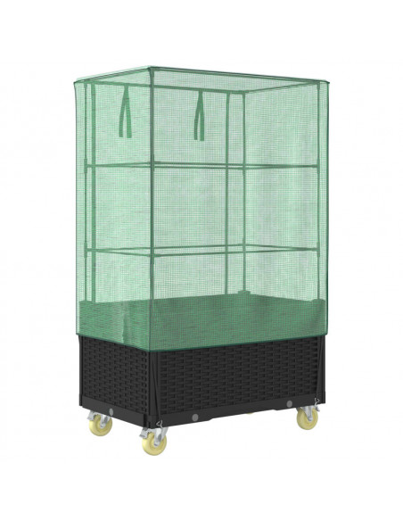 Letto Rialzato con Copertura e Ruote Effetto Rattan 80x50x182cm