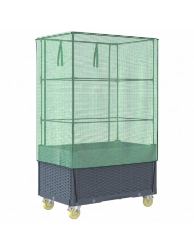 Letto Rialzato con Copertura e Ruote Effetto Rattan 80x50x182cm