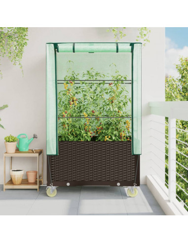 Letto Rialzato con Copertura e Ruote Effetto Rattan 80x50x182cm