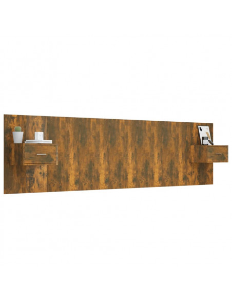 Testiera Letto con Comodini in Legno Multistrato Rovere Fumo