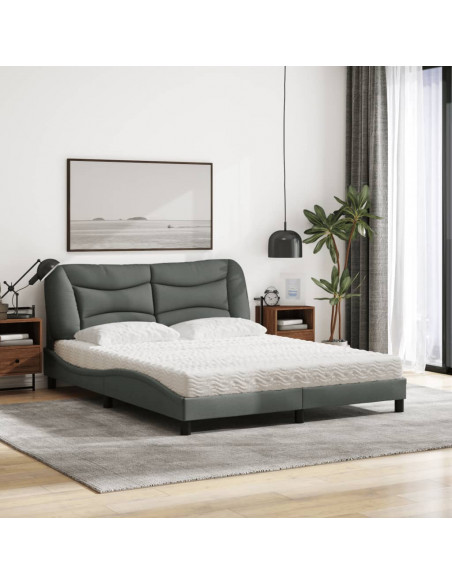Letto con Materasso Grigio Scuro 160x200 cm Tessuto