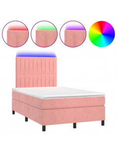 Letto a Molle con Materasso e LED Rosa 120x200 cm in Velluto 2