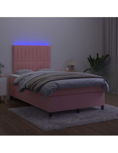 Letto a Molle con Materasso e LED Rosa 120x200 cm in Velluto