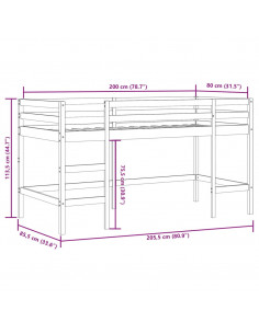 Letto Soppalco con Scala Bambini 80x200cm Massello Pino