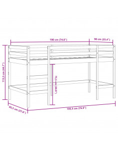 Letto Soppalco con Scala Bambini Bianco 90x190cm Massello Pino