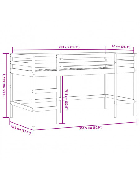 Letto Soppalco con Scala Bambini Bianco 90x200cm Massello Pino