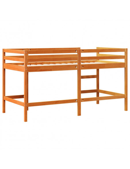 Letto Soppalco con Scala Bambini Marrone 90x200cm Massello Pino