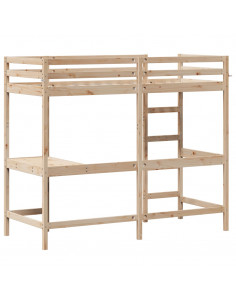 Letto Soppalco con Scrivania 75x190 cm Legno Massello Pino