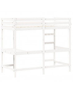 Letto Soppalco con Scrivania Bianco 100x200 cm Massello Pino