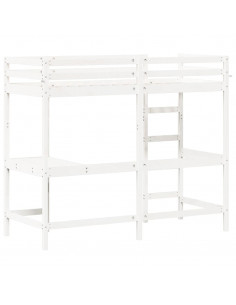 Letto Soppalco con Scrivania Bianco 75x190 cm Massello Pino