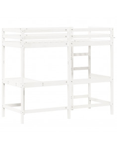 Letto Soppalco con Scrivania Bianco 80x200 cm Massello Pino