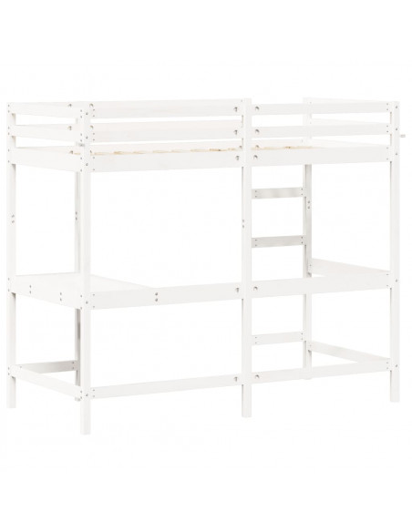 Letto Soppalco con Scrivania Bianco 90x190 cm Massello Pino