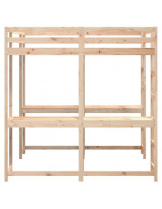 Letto Soppalco con Scrivania e Scala 140x200 cm Massello Pino