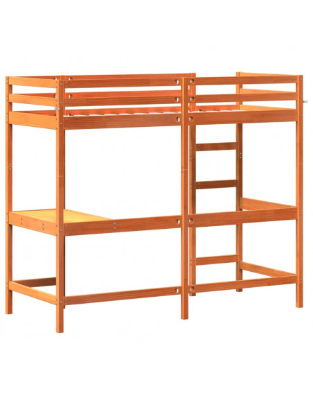 Letto Soppalco con Scrivania Marrone Cera 80x200 cm Legno Pino