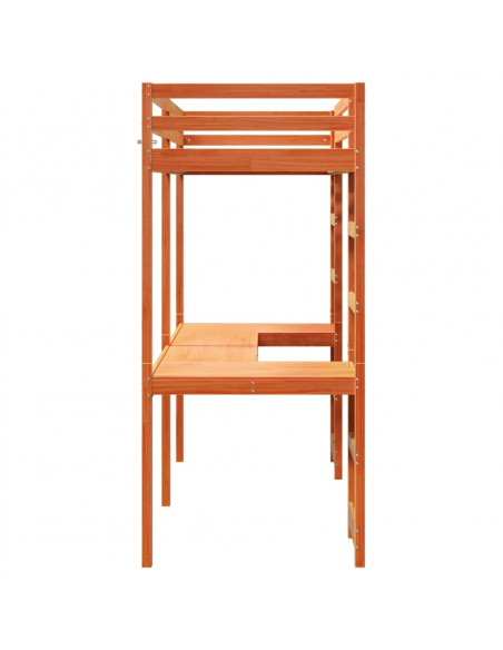 Letto Soppalco con Scrivania Marrone Cera 90x200 cm Legno Pino