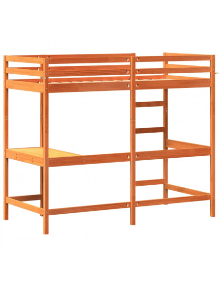 Letto Soppalco con Scrivania Marrone Cera 90x200 cm Legno Pino