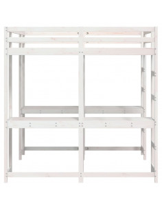 Letto Soppalco Scrivania e Scala Bianco 140x200cm Massello Pino