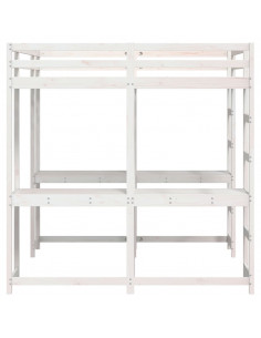 Letto Soppalco Scrivania e Scala Bianco 160x200cm Massello Pino