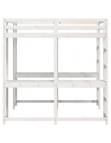 Letto Soppalco Scrivania e Scala Bianco 160x200cm Massello Pino