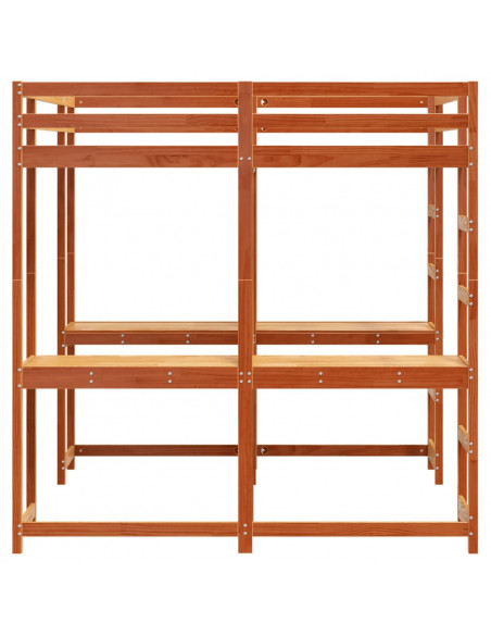 Letto Soppalco Scrivania e Scala Marrone Cera 160x200cm Pino