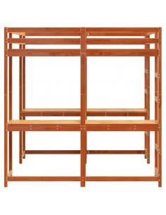 Letto Soppalco Scrivania e Scala Marrone Cera 180x200cm Pino