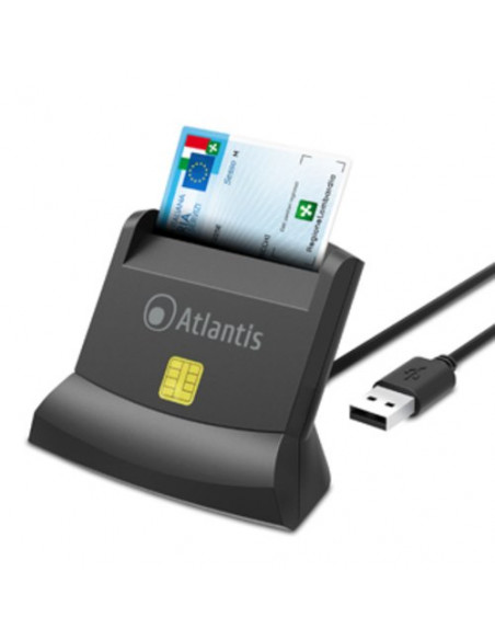 LETTORE ATLANTIS P005-SMARTCRV-U SMART CARD reader VERTICALE per CNS/CRS/TS firma dig. fascic. sanit. siti gov. USB 120cm