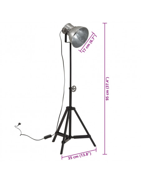 Lampada da Terra 25 W Argento Vintage 35x35x65/95 cm E27