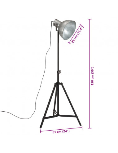 Lampada da Terra 25 W Argento Vintage 61x61x90-150 cm E27