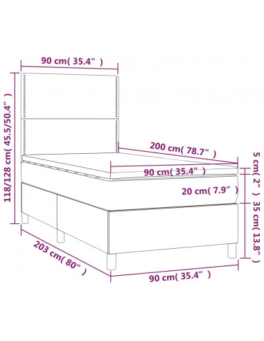 Giroletto a Molle con Materasso Grigio Chiaro 90x200 cm Tessuto