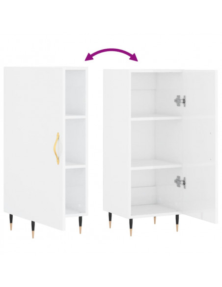 Credenza Bianco Lucido 34,5x34x90 cm in Legno Multistrato