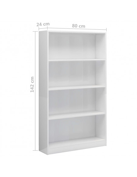 Libreria 4 Ripiani Bianco Lucido 80x24x142 cm Legno Multistrato