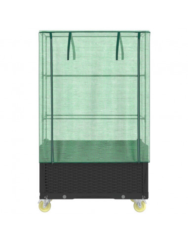 Letto Rialzato con Copertura e Ruote Effetto Rattan 80x50x182cm