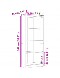 Libreria 4 Ripiani Grigio Sonoma 60x24x142 cm Legno Multistrato