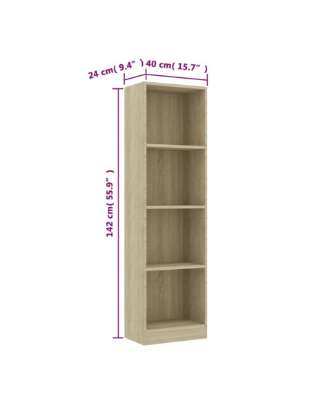 Libreria 4 Ripiani Rovere Sonoma 40x24x142 cm Legno Multistrato