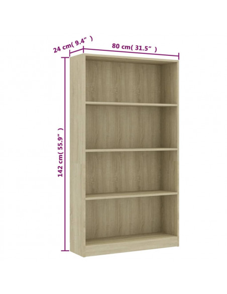 Libreria 4 Ripiani Rovere Sonoma 80x24x142 cm Legno Multistrato