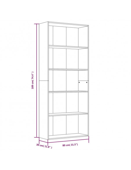Libreria 5 Ripiani Grigio Sonoma 80x30x189 cm Legno Multistrato