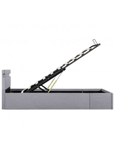 Giroletto con Contenitore e LED Grigio Chiaro Tessuto 90x200 cm