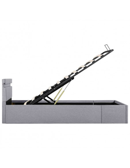 Giroletto con Contenitore e LED Grigio Chiaro Tessuto 90x200 cm