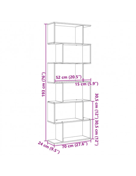 Libreria 6 Ripiani Rovere Fumo 70x24x193 cm in Truciolato