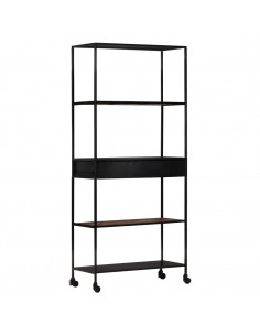 Libreria 80x35x180 cm in Legno di Mango Grezzo e Ferro