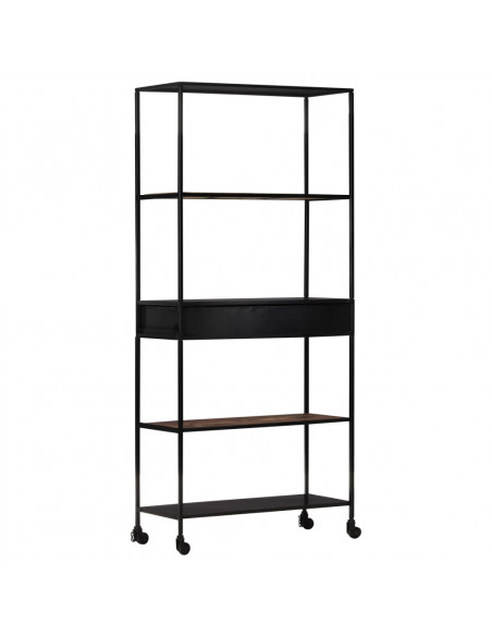 Libreria 80x35x180 cm in Legno di Mango Grezzo e Ferro