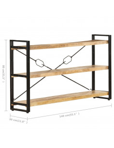 Libreria a 3 Ripiani 140x30x80 cm in Legno Massello di Mango