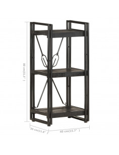 Libreria a 3 Ripiani 40x30x80cm Nero in Legno Massello di Mango