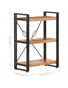 Libreria a 3 Ripiani 60x30x80 cm in Legno Massello di Acacia