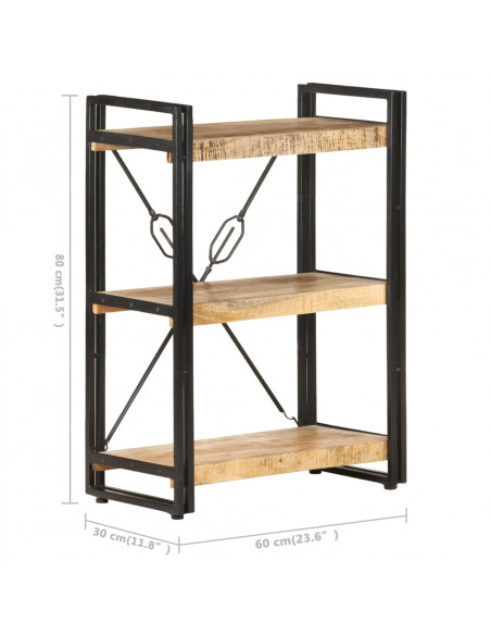 Libreria a 3 Ripiani 60x30x80 cm in Legno Massello di Mango