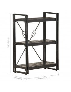 Libreria a 3 Ripiani 60x30x80cm Nero in Legno Massello di Mango