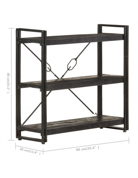Libreria a 3 Ripiani 90x30x80cm Nero in Legno Massello di Mango